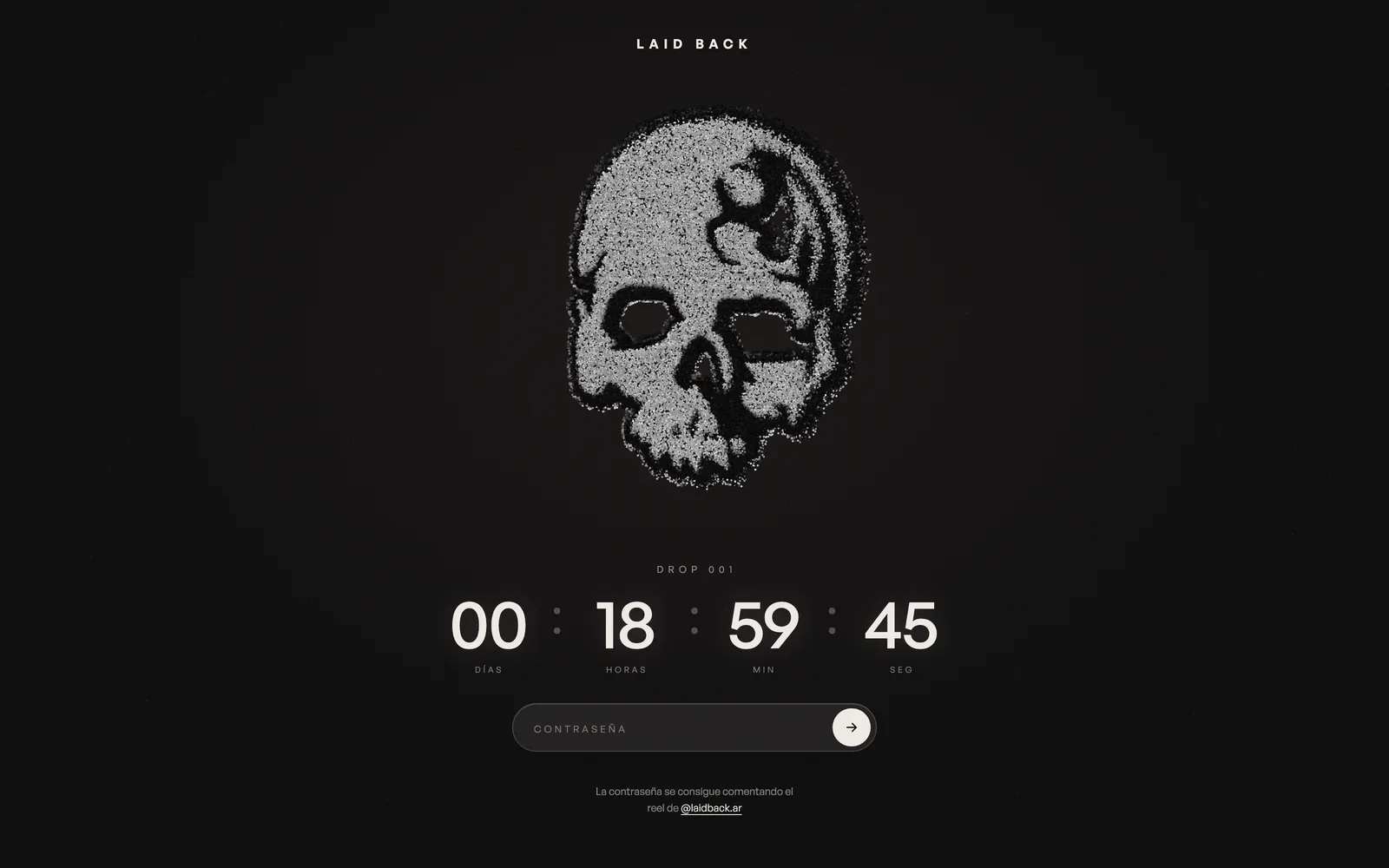 Página de pre-lanzamiento Drop 001 con cuenta regresiva